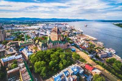 Aerial photograph of Quebec, where many US expats reside.