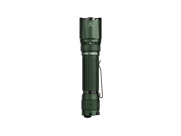 Fenix TK20R UE Flashlight in Tropic Green as viewed from the top